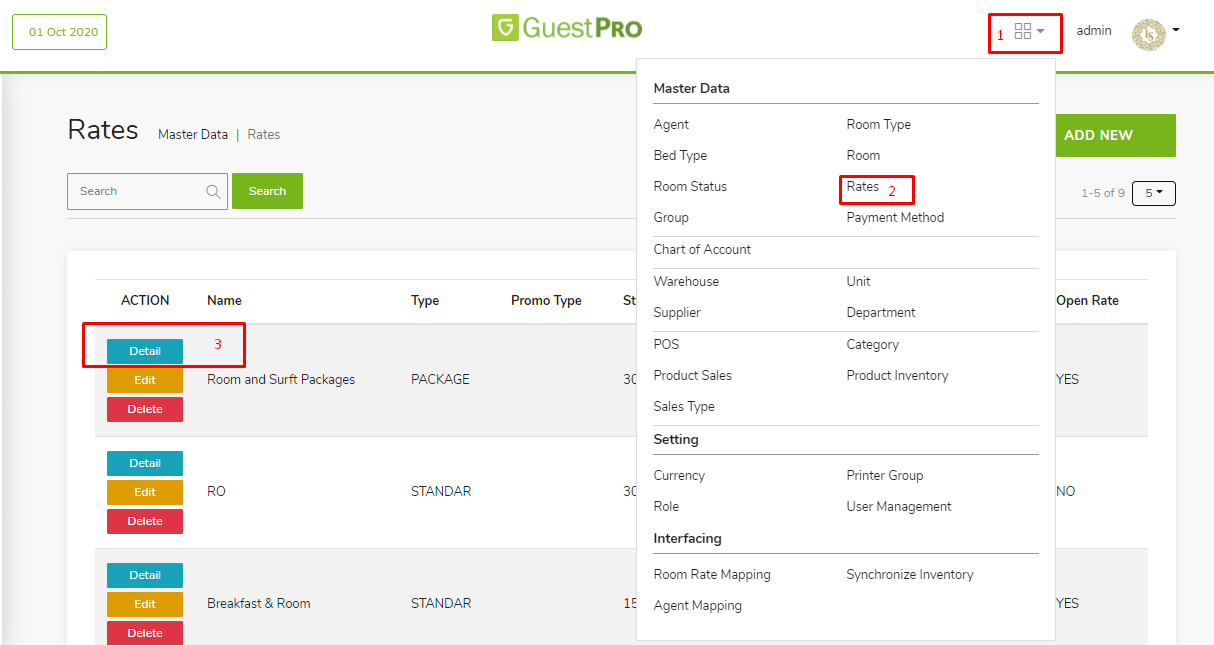 Master Data – Update Rate – GuestPro Knowledge Base